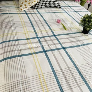 100% jacquard cotton twill bed sheet (Blue, White and Yellow Plaid)