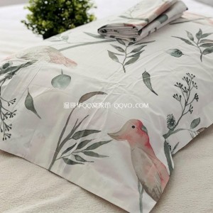 American literary pastoral style parrot cotton pillowcase single and double cotton pillowcase-two packs (glacier white-parrot)