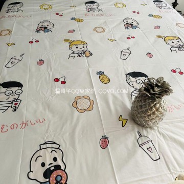 Cartoon cotton bed linen Nordic style quilt single cute 100% cotton nude sleeping sheet-single product (Childlike)