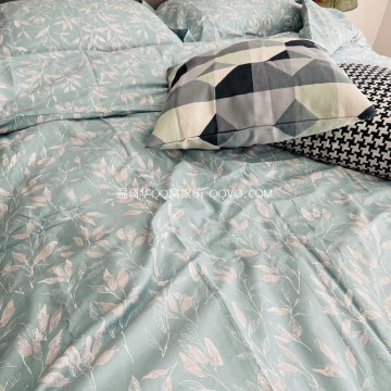 100% cotton four seasons bed sheet quilt cover pillowcase set cotton twill four-piece suit-four-piece suit (late autumn green)