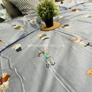 Skin-friendly cotton ins style cute bear European-style right-angle bed 100% cotton four-piece suit bedding set-four-piece suit (Winnie the Pooh)
