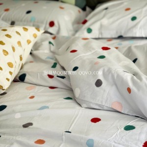 Pure cotton ins style American bedding polka dot twill suit jacquard cotton four-piece suit-four-piece suit (light gray bottom-colored dots)